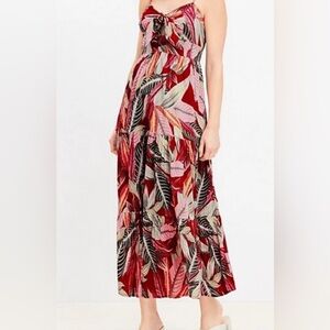 Loft Tropical Leaf Print Midi Dress